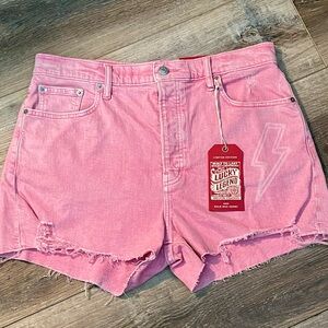 Lucky Brand AC/DC Graphic Print Shorts Pink Mom High Rise  size 12/31 NWT